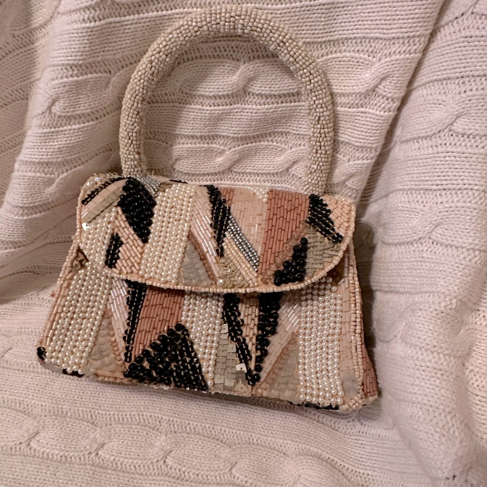 28. Anthropologie The Samara Glass Beaded Top Handle Handbag Crossbody in Silver